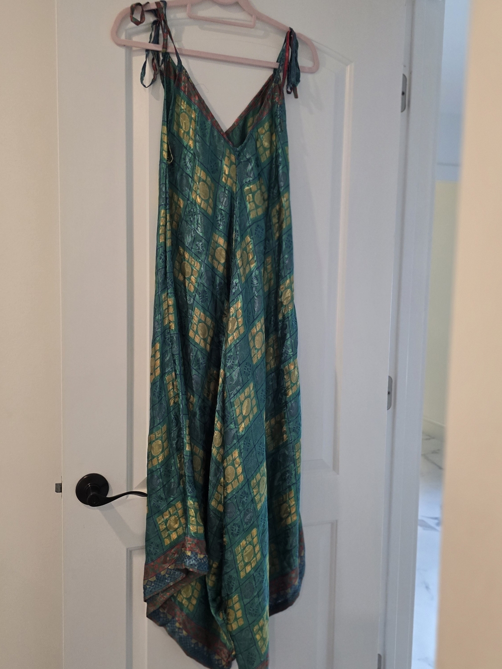 Green And Yellow Geometric Silk Jumpsuit Baizaar View 5